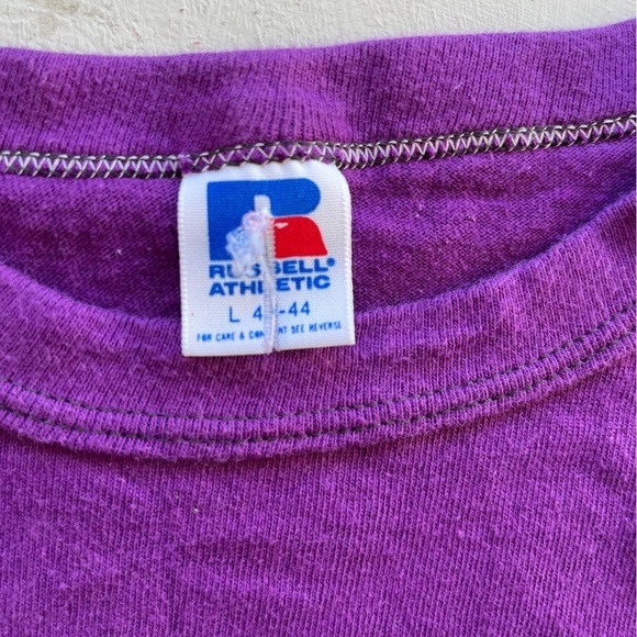 Men's Vintage Russell T-Shirt Purple Life's a Beach San Diego L USA ALTERED HEM - Picture 3 of 12